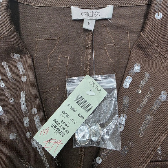 Cache Brown Sequins Embellished Military‎ Style Blazer Jacket Size 6 - Picture 3 of 9